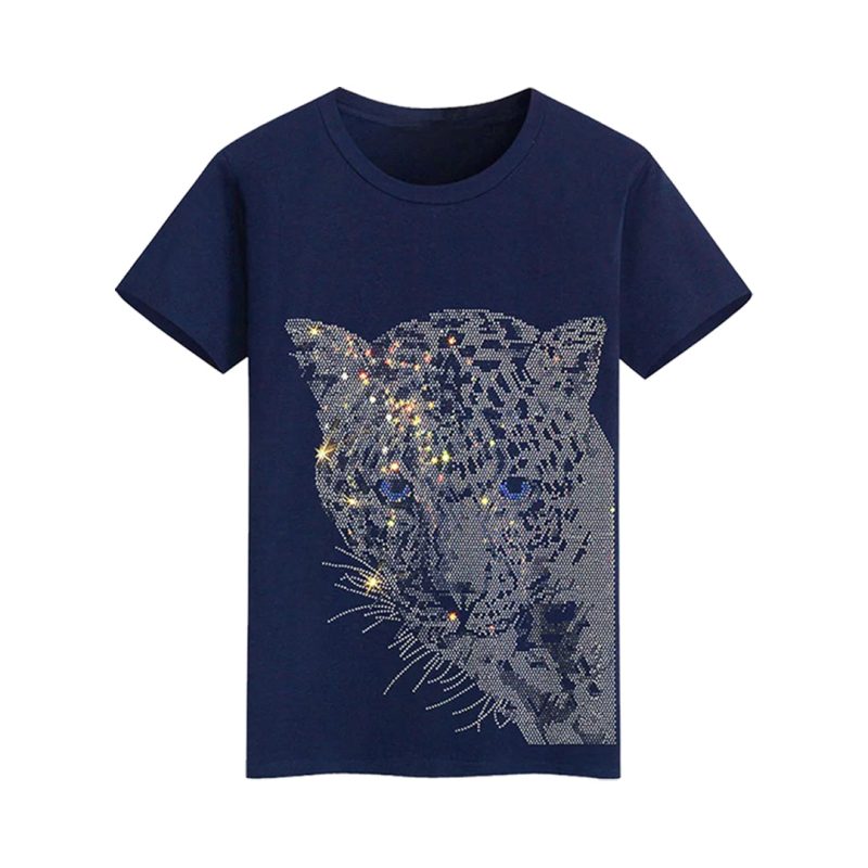 Leopard Print Fashion Drizzle Rhinestone T-shirt