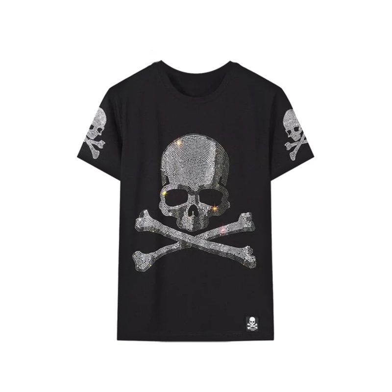 Festive Parties Skull With Crossbone Rhinestone T-shirt