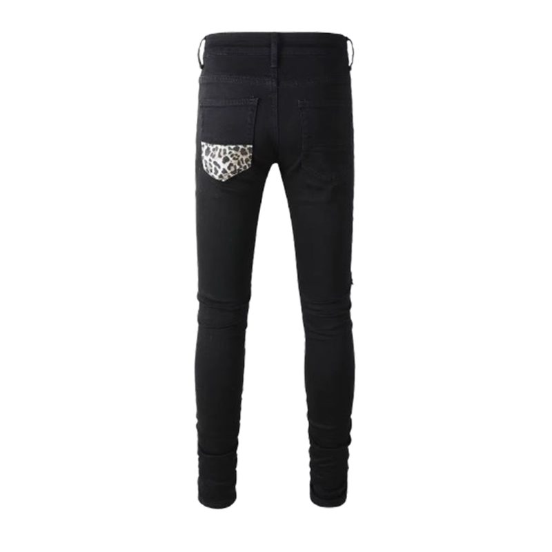 Men's Leopard Print Patch Skinny Denim Jeans