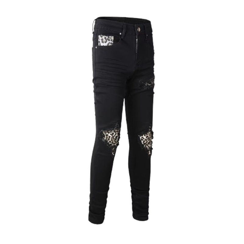 Men's Leopard Print Patch Skinny Denim Jeans